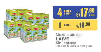 Plaza Vea Mezcla láctea LAIVE Sin lactosa Pack de 6 unds. x 480 g x 4 packs oferta