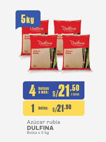 Plaza Vea Azúcar rubia DULFINA Bolsa x 5 kg x 4 bolsas oferta
