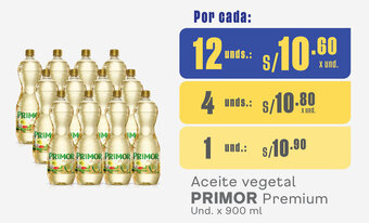 Plaza Vea Aceite vegetal PRIMOR Premium Und. x 900 ml x 12 unds. oferta