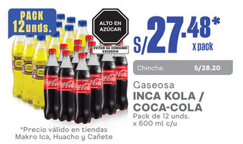 Plaza Vea Gaseosa INCA KOLA / COCA-COLA Pack de 12 unds. x 600 ml c/u oferta