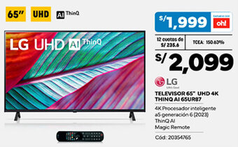 Plaza Vea LG TELEVISOR 65” UHD 4K THING AI 65UR87 oferta