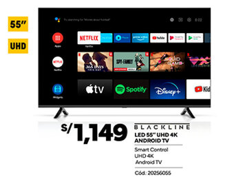 Plaza Vea BLACKLINE LED 55" UHD 4K ANDROID TV oferta