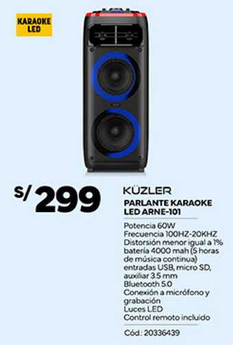 Plaza Vea KÜZLER PARLANTE KARAOKE LED ARNE-101 oferta