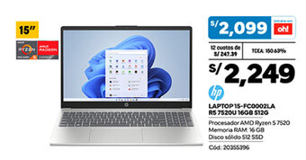 Plaza Vea HP LAPTOP15-FC0002LA RS 7520U 16GB 512G oferta