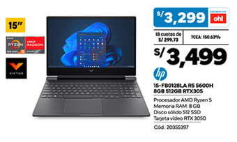 Plaza Vea hp 15-FB0128LA R5 5600H 8GB 512GB RTX305 oferta