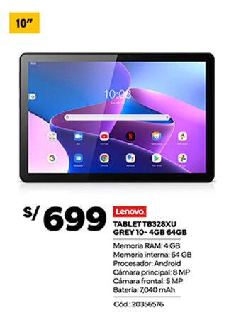 Plaza Vea Lenovo TABLET TB328XU GREY 10-4GB 64GB oferta