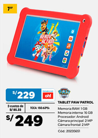 Plaza Vea TABLET PAW PATROL oferta