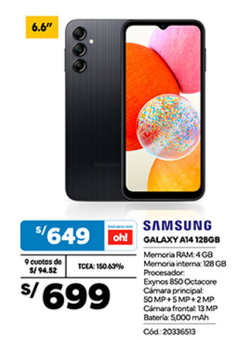 Plaza Vea SAMSUNG GALAXY A14 128GB oferta