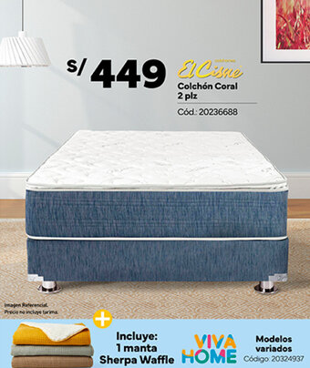Plaza Vea El Cisne Colchón Coral 2 plz oferta