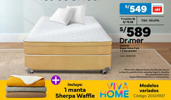 Plaza Vea Dr.mer Colchón Super Nova 2 plz +2 almohadas oferta