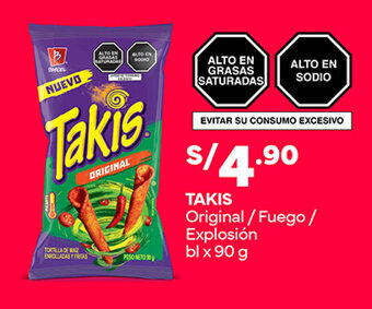 Plaza Vea TAKIS Original / Fuego/ Explosión bl x 90 g oferta