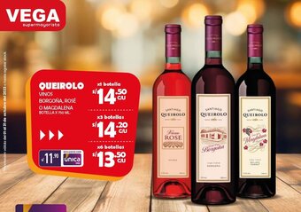Vega QUEIROLO VINOS BORGOÑA, ROSÉ O MAGDALENA BOTELLA X 750 ML. oferta