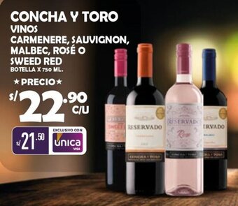 Vega CONCHA Y TORO VINOS CARMENERE, SAUVIGNON, MALBEC, ROSÉ O SWEED RED BOTELLA X 750 ML. oferta