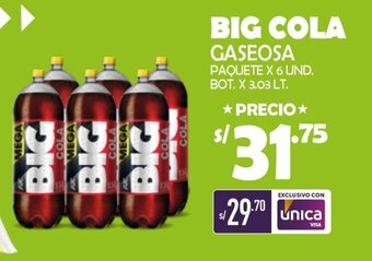 Vega BIG COLA GASEOSA PAQUETE X 6 UND. BOT. X 3.03 LT. oferta