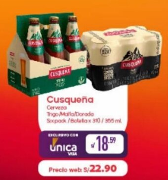 Vega Cusqueña Cerveza Sixpack botella x 310 / 355 ml oferta