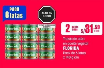 Makro Trozos de atún en aceite vegetal FLORIDA Pack de 6 latas x 140 g x 2 oferta