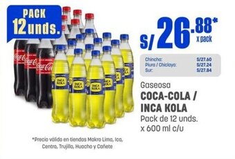 Makro Gaseosa COCA-COLA / INCA KOLA Pack de 12 unds. x 600 ml c/u oferta
