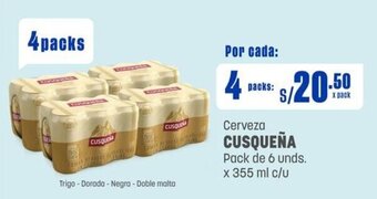 Makro Cerveza CUSQUEÑA Pack de 6 unds. x 355 ml x 4 packs oferta