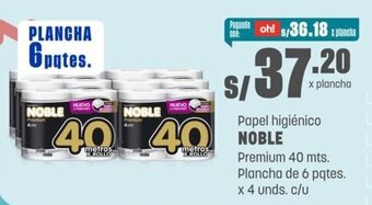Makro Papel higiénico NOBLE Premium 40 mts. Plancha de 6 pqtes. x 4 unds. c/u oferta