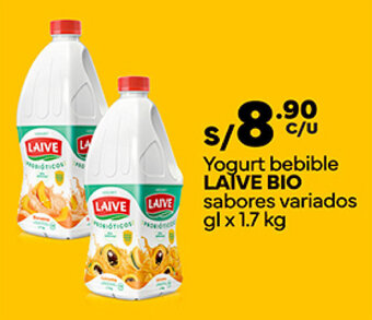 Plaza Vea Yogurt bebible LAIVE BIO sabores variados gl x 1.7 kg oferta