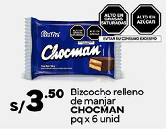 Plaza Vea Bizcocho relleno de manjar CHOCMAN pq x 6 unid oferta
