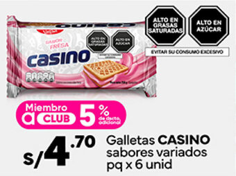 Plaza Vea Galletas CASINO sabores variados pq x 6 unid oferta