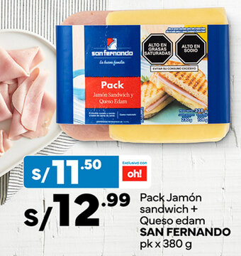 Plaza Vea sandwich + Queso edam SAN FERNANDO pk x 380 g oferta