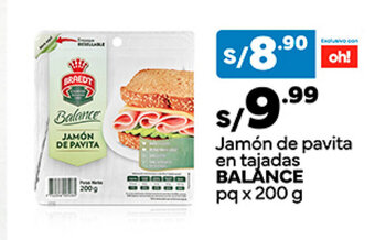 Plaza Vea Jamón de pavita en tajadas BALANCE pq x 200 g oferta