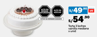 Plaza Vea Torta 3 leches vainilla mediana x unid oferta