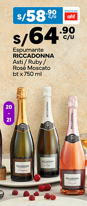 Plaza Vea Espumante RICCADONNA Asti / Ruby/ Rosé Moscato bt x 750 ml oferta