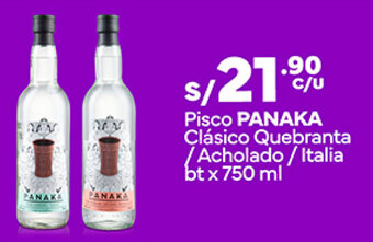 Plaza Vea Pisco PANAKA Clásico Quebranta /Acholado / Italia bt x 750 ml oferta