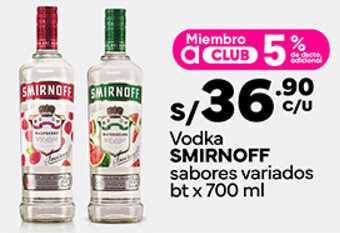 Plaza Vea Vodka SMIRNOFF sabores variados bt x 700 ml oferta