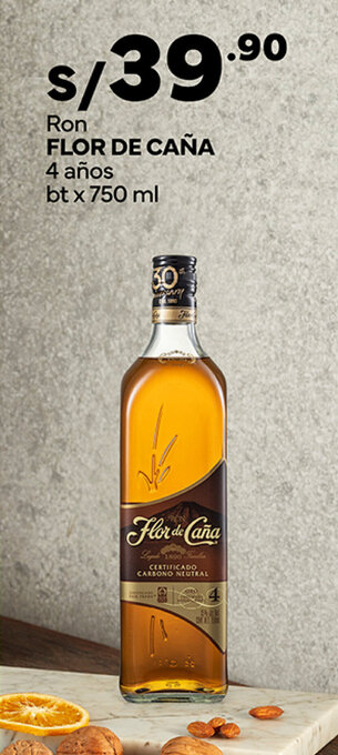 Plaza Vea Ron FLOR DE CAÑA 4 años bt x 750 ml oferta
