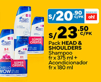 Plaza Vea Pack HEAD & SHOULDERS Shampoo fr x 375 ml + Acondicionador fr x 180 ml oferta