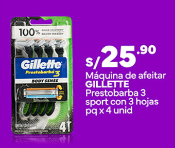 Plaza Vea Máquina de afeitar GILLETTE Prestobarba 3 sport con 3 hojas pq x 4 unid oferta