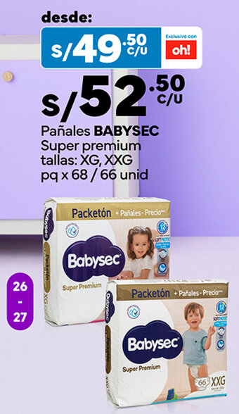 Plaza Vea Pañales BABYSEC Super premium tallas: XG, XXG pq x 68 / 66 unid oferta