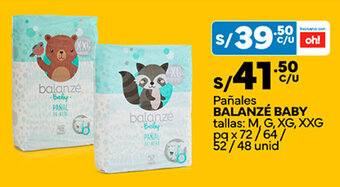 Plaza Vea Pañales BALANZÉ BABY tallas: M, G, XG, XXG pq x 72 / 64 / 52 / 48 unid oferta