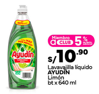 Plaza Vea Lavavajilla líquido AYUDIN Limón bt x 640 ml oferta