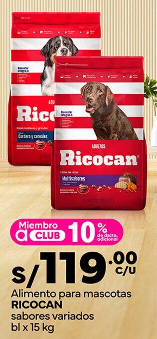 Plaza Vea Alimento para mascotas RICOCAN sabores variados bl x 15 kg oferta