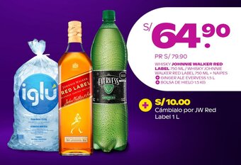 Tambo WHISKY JOHNNIE WALKER RED LABEL 750 ML + NAIPES + GINGER ALE EVERVESS 1.5 L + BOLSA DE HIELO 1.5 KG oferta