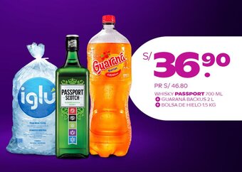 Tambo WHISKY PASSPORT SCOTCH 700 ML + GUARANÁ BACKUS 2 L + BOLSA DE HIELO 1.5 KG oferta