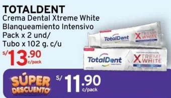 Mifarma TOTALDENT Crema Dental Xtreme White Blanqueamiento Intensivo Pack x 2 und/ Tubo x 102 g. c/u oferta