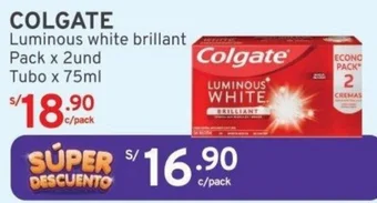 Mifarma COLGATE Luminous white brillant Pack x 2und Tubo x 75ml oferta