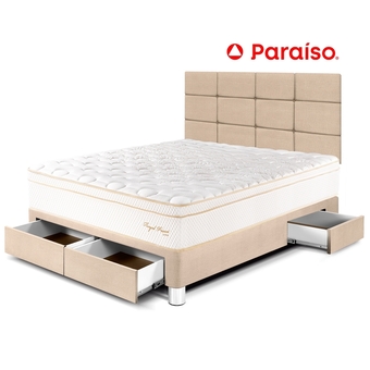 Tiendas EFE Dormitorio paraíso royal prince con cajones 2plz con cabecera blocks champagne oferta