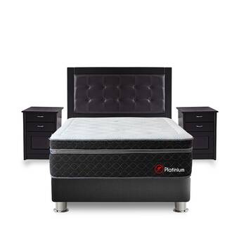 Tiendas EFE Juego de dormitorio forli platinium gatteo king + colchón + box tarima + cabecera + velador + protector + almohada oferta