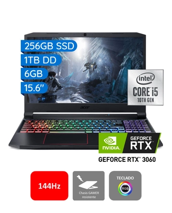 Tiendas EFE Laptop gamer acer nitro 5 15.6 windows 10 intel core i5 10300h 16gb 1tb + 256gb ssd nvidia rtx3060 an515-55-58jl oferta