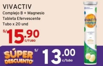 Mifarma VIVACTIV Complejo B + Magnesio Tableta Efervescente Tubo x 20 und oferta