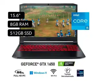 Tiendas EFE Laptop gamer acer nitro 5 15.6 windows 11 intel core i5 11400h 8gb 512gb ssd nvidia gtx1650 an515-57-57u5 oferta