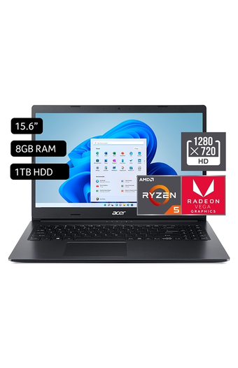 Tiendas EFE Laptop acer aspire 3 15.6 windows 10 amd ryzen 5 3500u 8gb 1tb hdd a315-23-r15r oferta