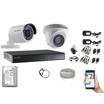 Tiendas EFE Kit de cámaras de seguridad 2 hikvision hd 720p disco 500gb p2p + kit de micrófono oferta